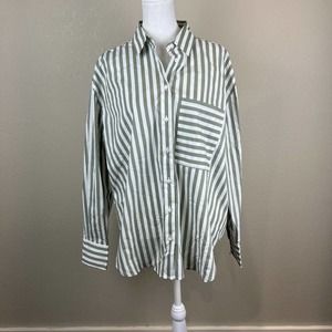 AYR Green and White Striped Button Down Shirt